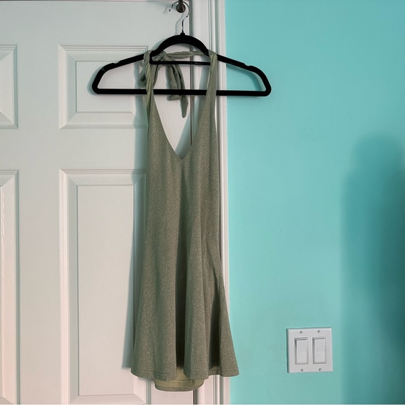 Tiger Mist Green Sparkle Backless Halter Mini Dress! - Picture 5 of 9